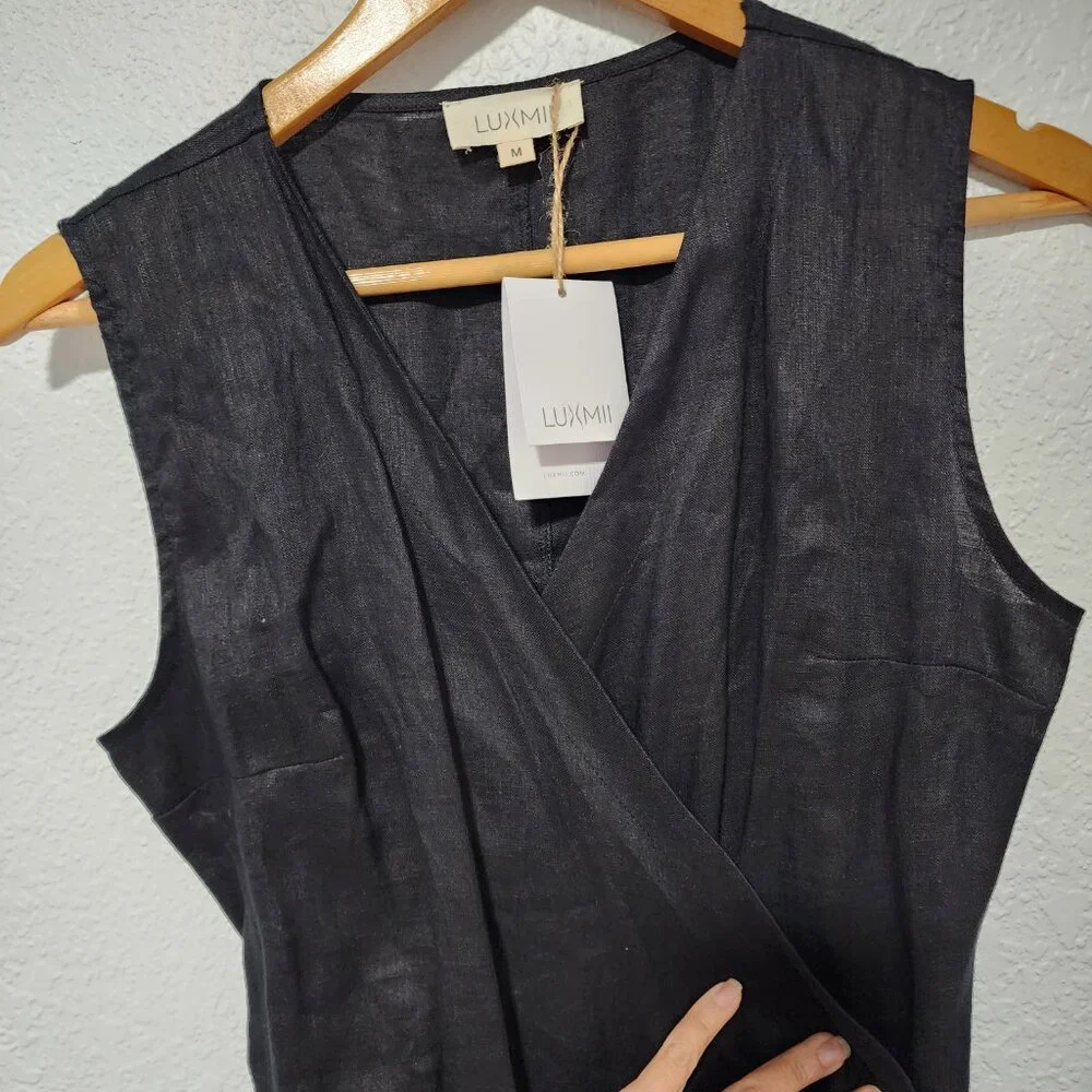 LUXMII Safari Black Wrap Linen Dress Size Medium Sustainably and Ethically Made - Picture 6 of 11